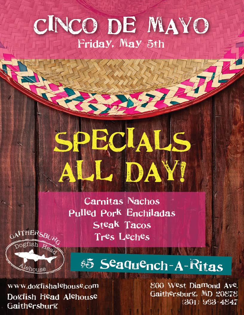 This is the flyer for the Cinco de Mayo event in Gaithersburg.