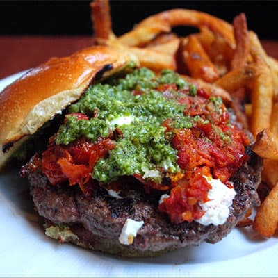 Julian Phillip’s Pesto & Goat Cheese Burger