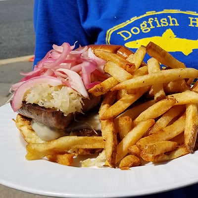 Pickled Onion and Brat Burger Dogfish Head Alehouse Craft Beer Gaithersburg