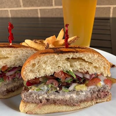 The Farm Fresh Caprese Burger Dogfish Head Alehouse Craft Beer Falls Church