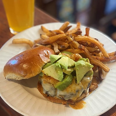 Cajun Surf & Turf Burger Dogfish Head Alehouse Craft Beer Gaithersburg