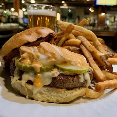 The Spicy Paradise Burger Dogfish Head Alehouse Craft Beer Gaithersburg
