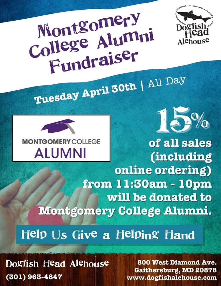 Montgomery College Alumni Fundraiser at Dogfish Head Alehouse Flyer